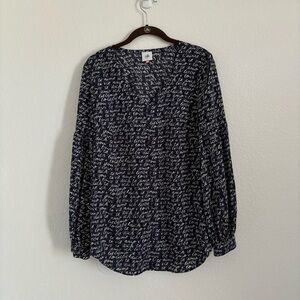 CAbi Women's Size Small Blue Long Sleeve Te Amo Love Print Top